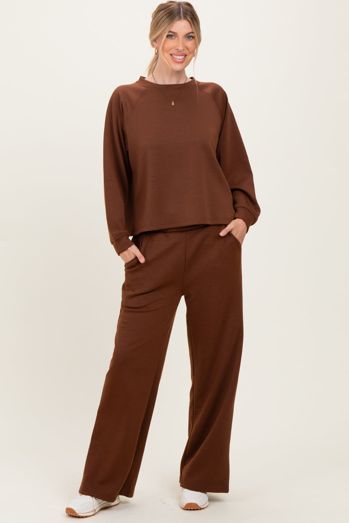Brown Crewneck Pullover Pant Set