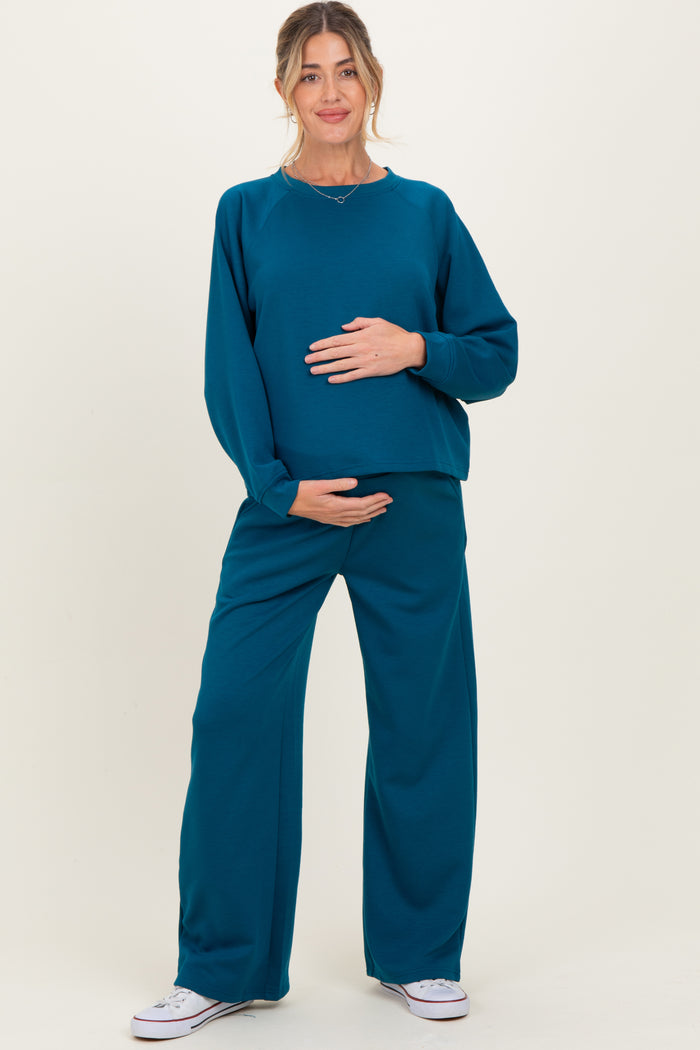 Deep Teal Crewneck Pullover Pant Maternity Set