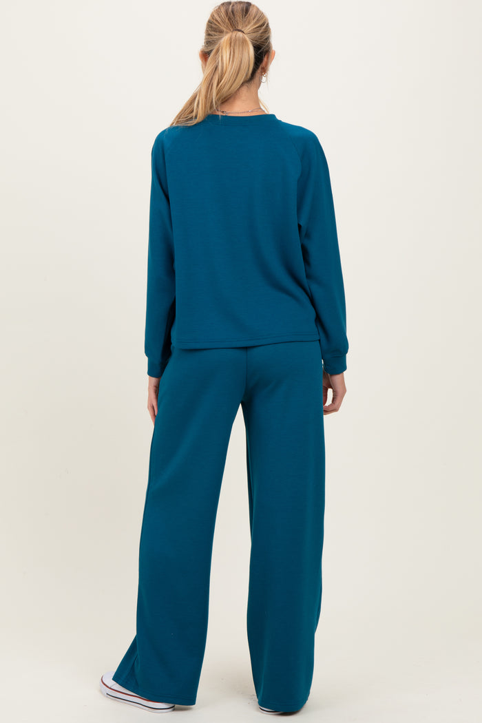 Deep Teal Crewneck Pullover Pant Maternity Set