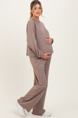Mocha Crewneck Pullover Pant Maternity Set