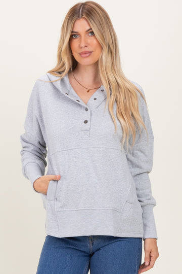 Heather Grey Fleece Snap Button Hoodie
