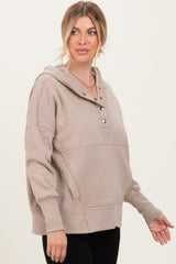 Beige Fleece Snap Button Hoodie