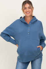 Dusty Blue Fleece Snap Button Maternity Hoodie
