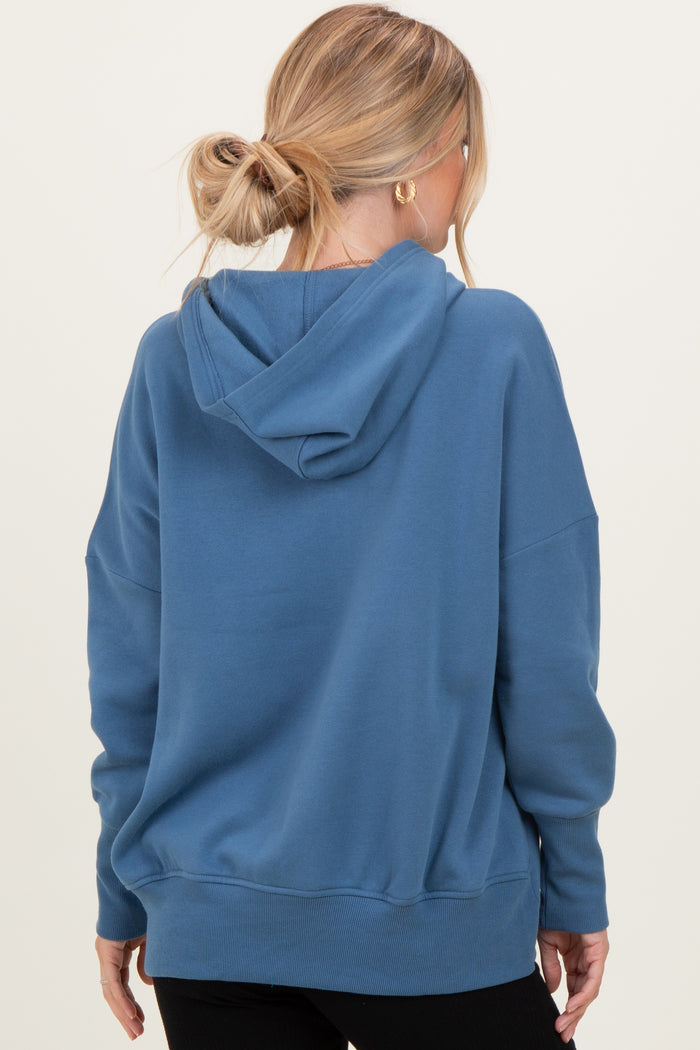 Dusty Blue Fleece Snap Button Hoodie
