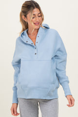 Light Blue Fleece Snap Button Maternity Hoodie