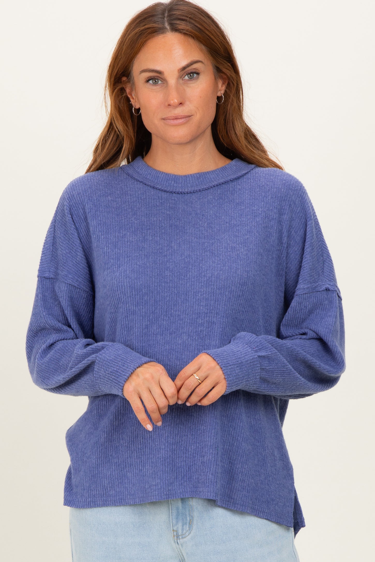Periwinkle Brushed Ribbed Knit Maternity Pullover