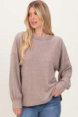 Beige Brushed Ribbed Knit Pullover