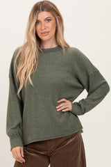 Olive Brushed Ribbed Knit Pullover