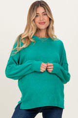 Green Brushed Ribbed Knit Maternity Pullover