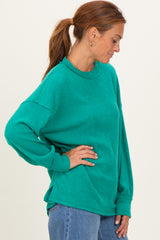 Green Brushed Ribbed Knit Pullover