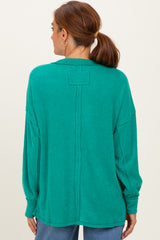 Green Brushed Ribbed Knit Pullover