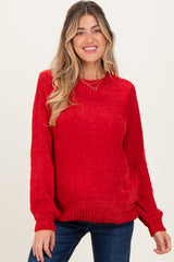 Red Chenille Knit Maternity Sweater