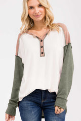 Olive Waffle Knit Colorblock Maternity Top