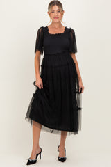 Black Ruffled Mesh Maternity Maxi Dress