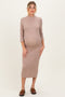 Taupe Ribbed Knit Mock Neck Long Sleeve Ruched Maternity Dress