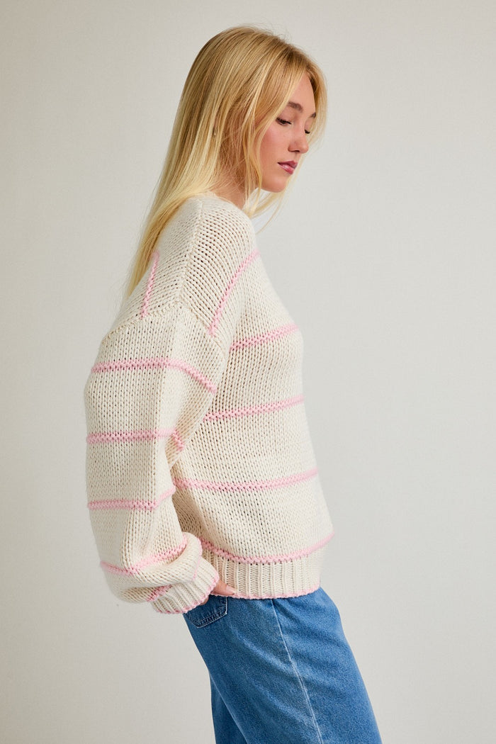Ivory Stripe Detail Oversized Sweater