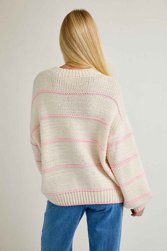 Ivory Stripe Detail Oversized Sweater
