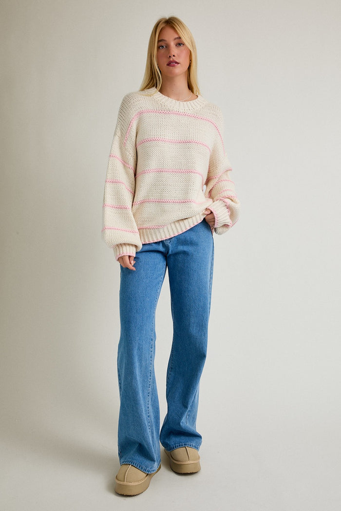 Ivory Stripe Detail Oversized Sweater