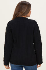 Black Braid Knit Pattern Soft Fluffy Maternity Sweater Top