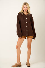 Brown Knit Oversized Button Cardigan
