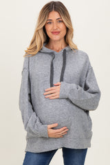 Heather Grey Brushed Knit Oversized Maternity Hoodie