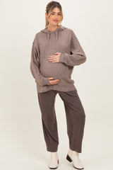 Mocha Brushed Knit Oversized Maternity Hoodie