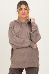 Mocha Brushed Knit Oversized Maternity Hoodie