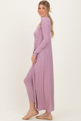 Violet Ribbed Sleeveless Dress Cardigan Set