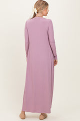 Violet Ribbed Sleeveless Dress Cardigan Set