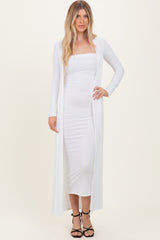 Ivory Ribbed Sleeveless Dress Cardigan Set