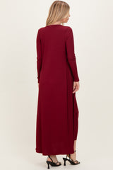 Burgundy Ribbed Sleeveless Dress Cardigan Set
