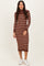 Brown Striped Turtleneck Midi Sweater Dress