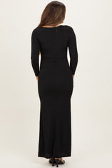 Black Square Neck Long Sleeve Maternity Maxi Dress