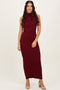 Wine Turtleneck Ribbed Knit Sleeveless Maxi Dress