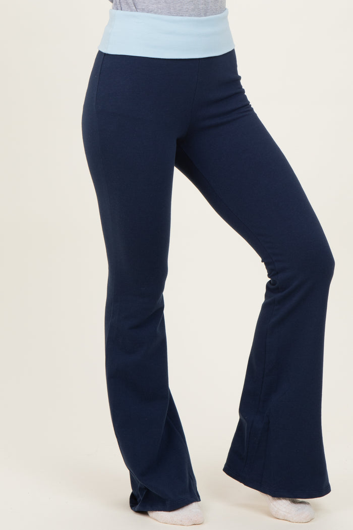 Navy Contrast Waistband Flared Maternity Lounge Pants