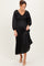 Black Satin Smocked Pleated Midi Dress