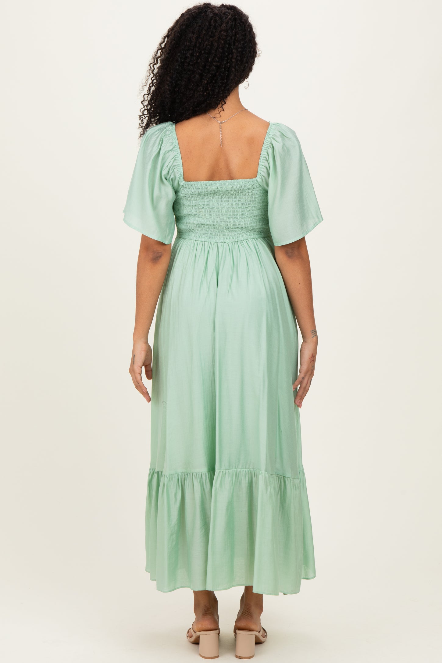 Mint Flutter Sleeve Ruffle Hem Midi Dress