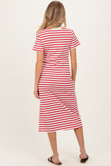 Red Striped Short Sleeve Maternity Midi Dress