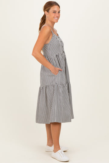 Black Striped Tiered Overall Dress