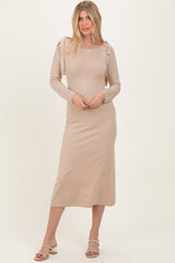 Beige Bow Shoulder Knit Dress
