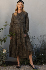 Olive Rose Floral Tiered Ruffle Maternity Midi Dress