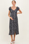 Black Floral V-Neck Button Detail Maternity Midi Dress