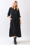 Black Collared Button Up Tiered Midi Dress
