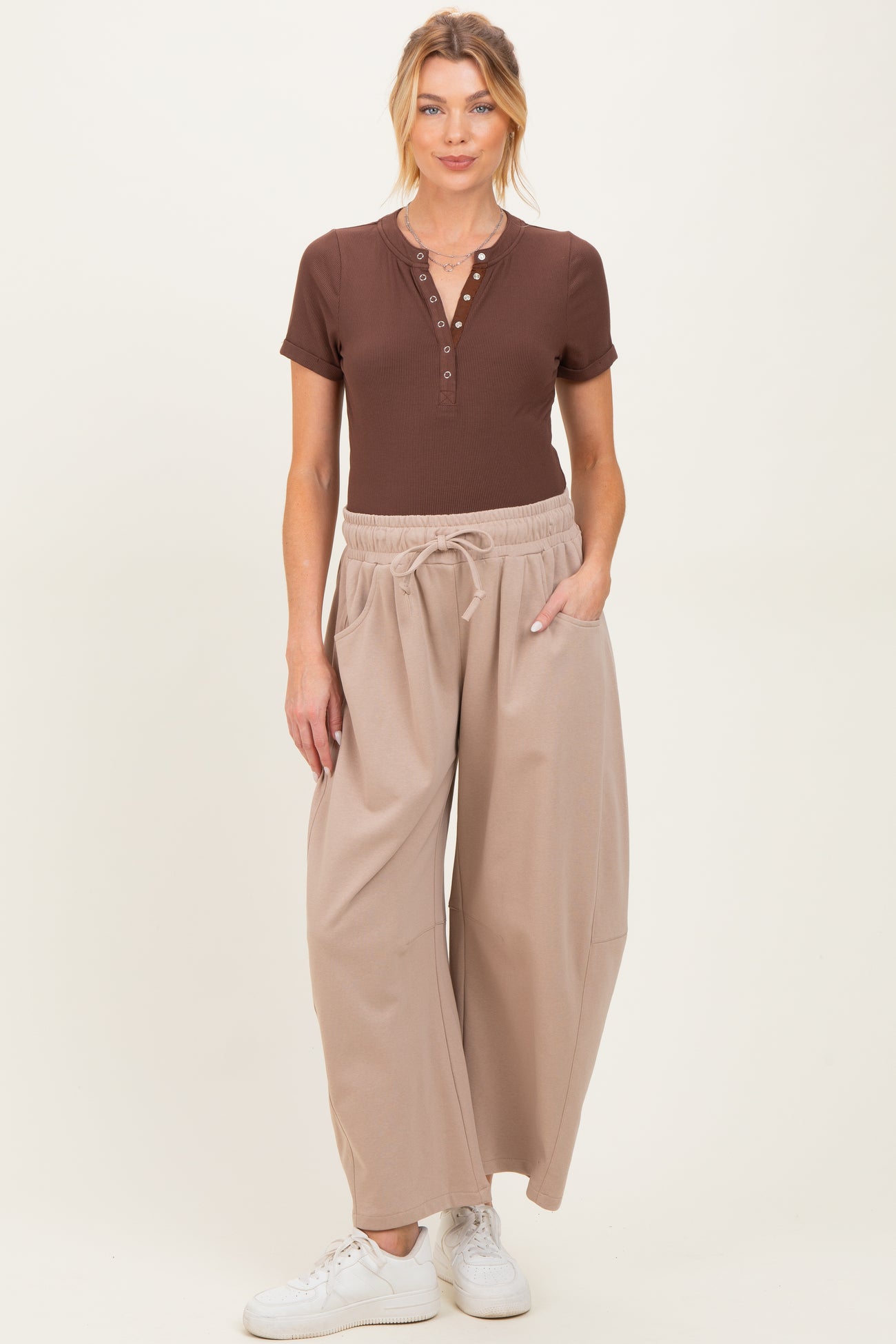Taupe Barrel Leg Terry Maternity Sweatpants