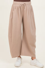 Taupe Barrel Leg Terry Maternity Sweatpants