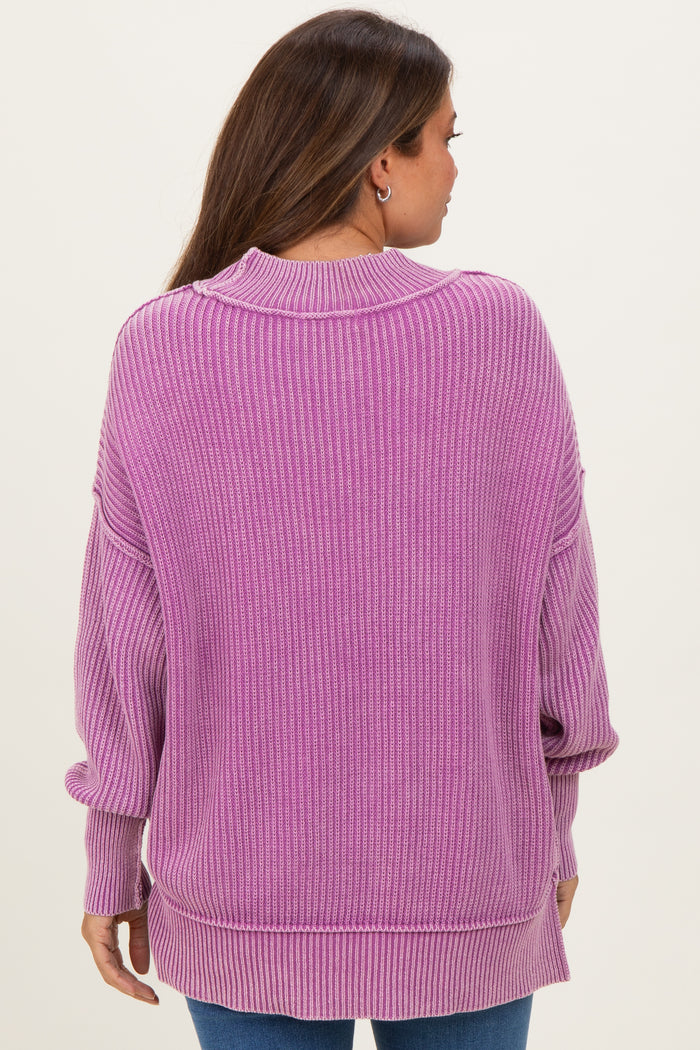 Violet Washed Side Slit Oversized Maternity Sweater