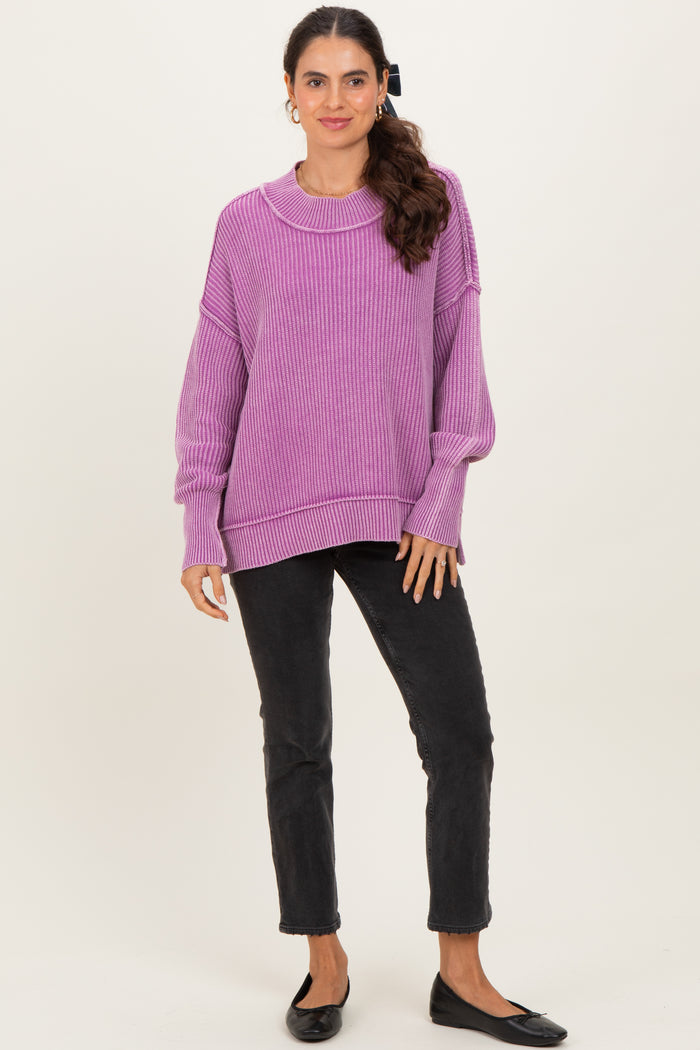 Violet Washed Side Slit Oversized Sweater