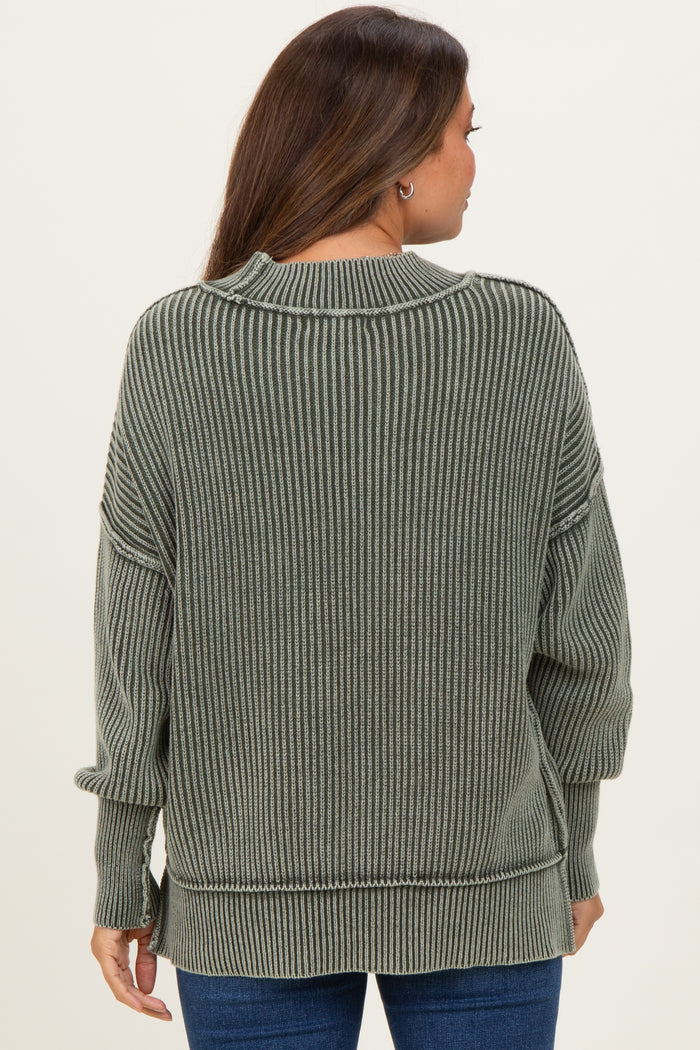Olive Washed Side Slit Oversized Maternity Sweater