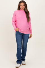 Pink Mock Neck Exposed Seam Maternity Sweater