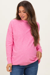 Pink Mock Neck Exposed Seam Maternity Sweater